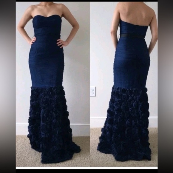 JS COLLECTIONS LACE ONLINE MERMAID GOWN size 2 navy blue - Picture 11 of 12